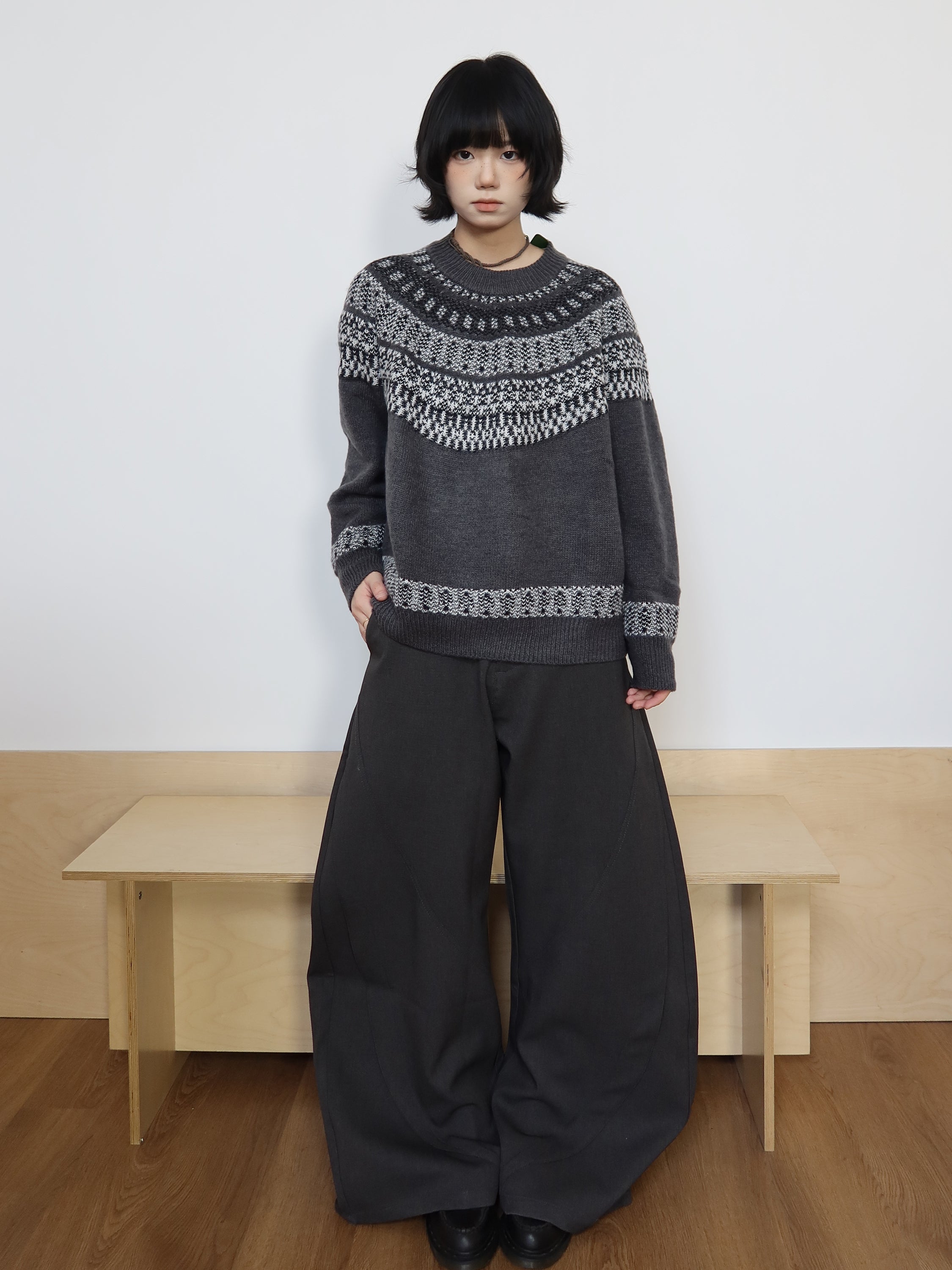 フェアアイル柄 ウール混 リラックスニットセーター N6315