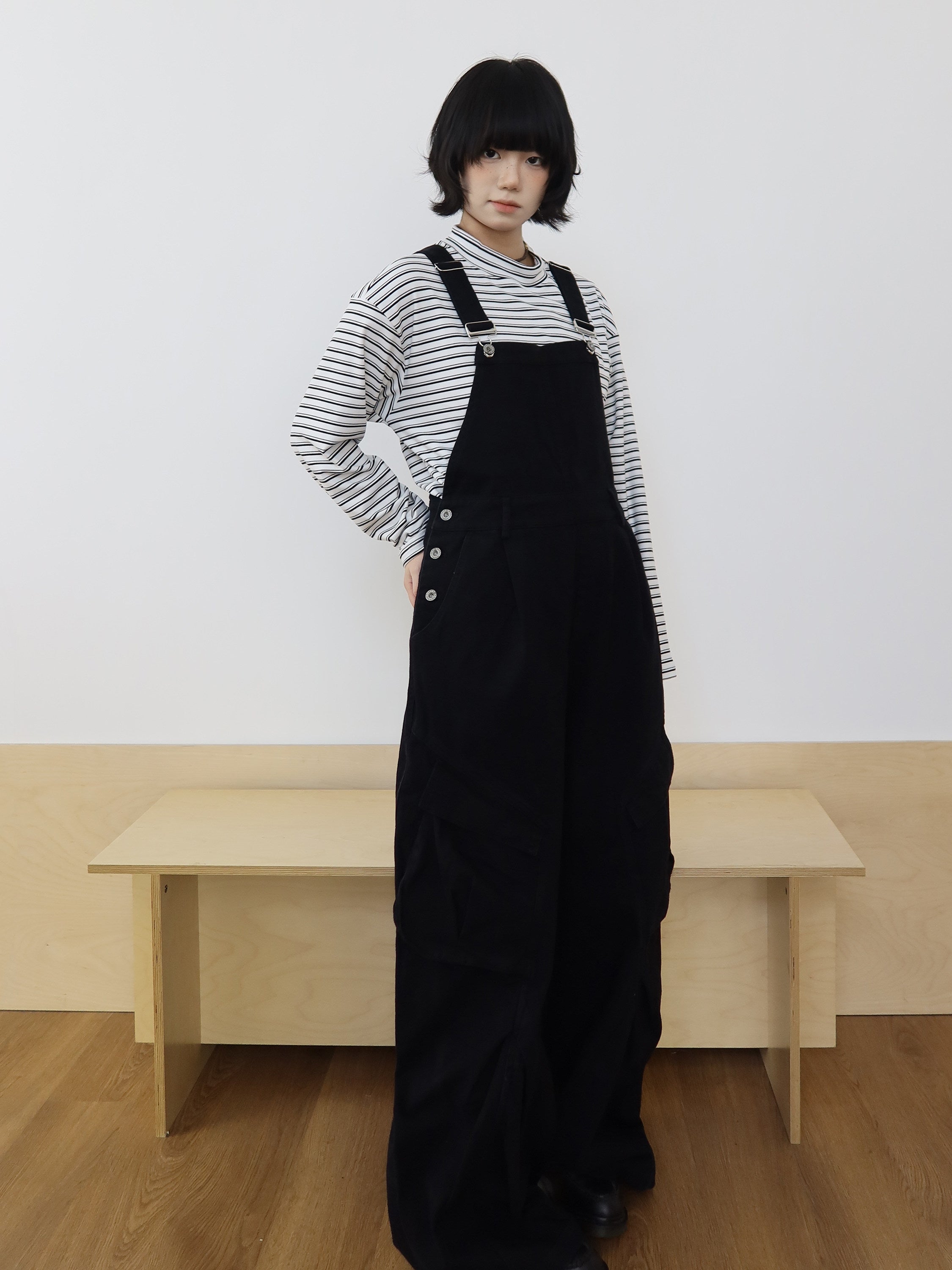 ウォッシュド デニム オーバーオール ワークパンツ N6495