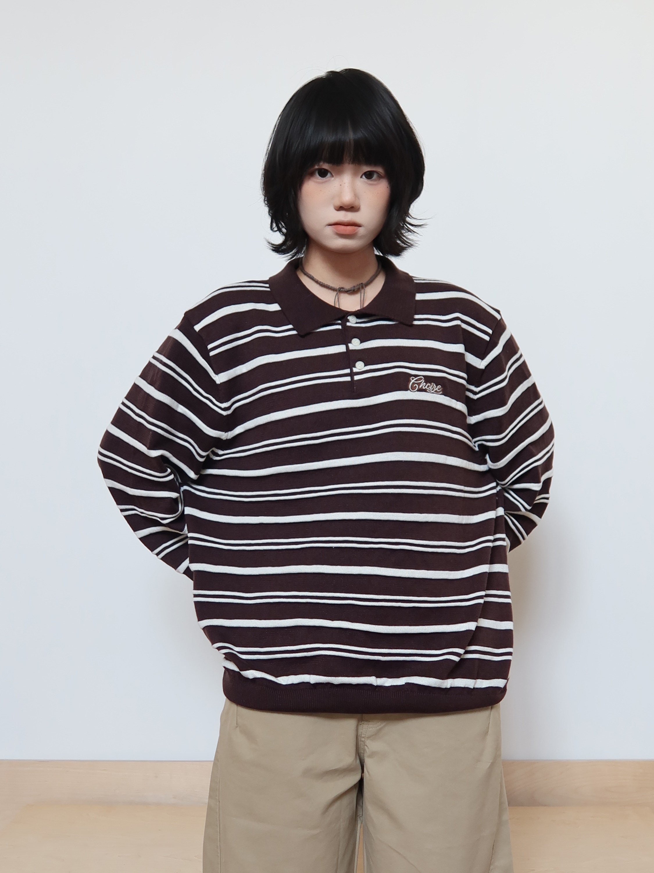 クラシックボーダー ニットポロプルオーバー N6408