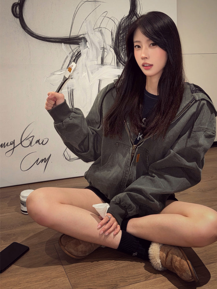 12oz帆布・ヴィンテージ加工・フーデッドデトロイトJK N6163