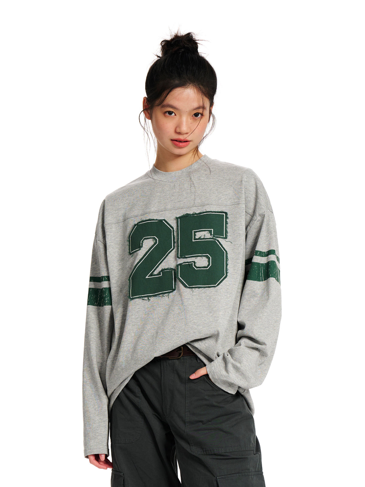 ナンバーパッチウォッシュフットボールロングTシャツ N7401