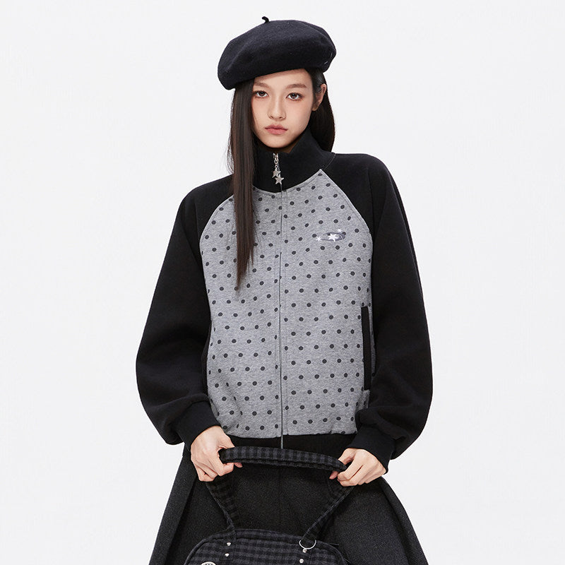 ドットプリント スタンドカラー ジップスウェット N6491