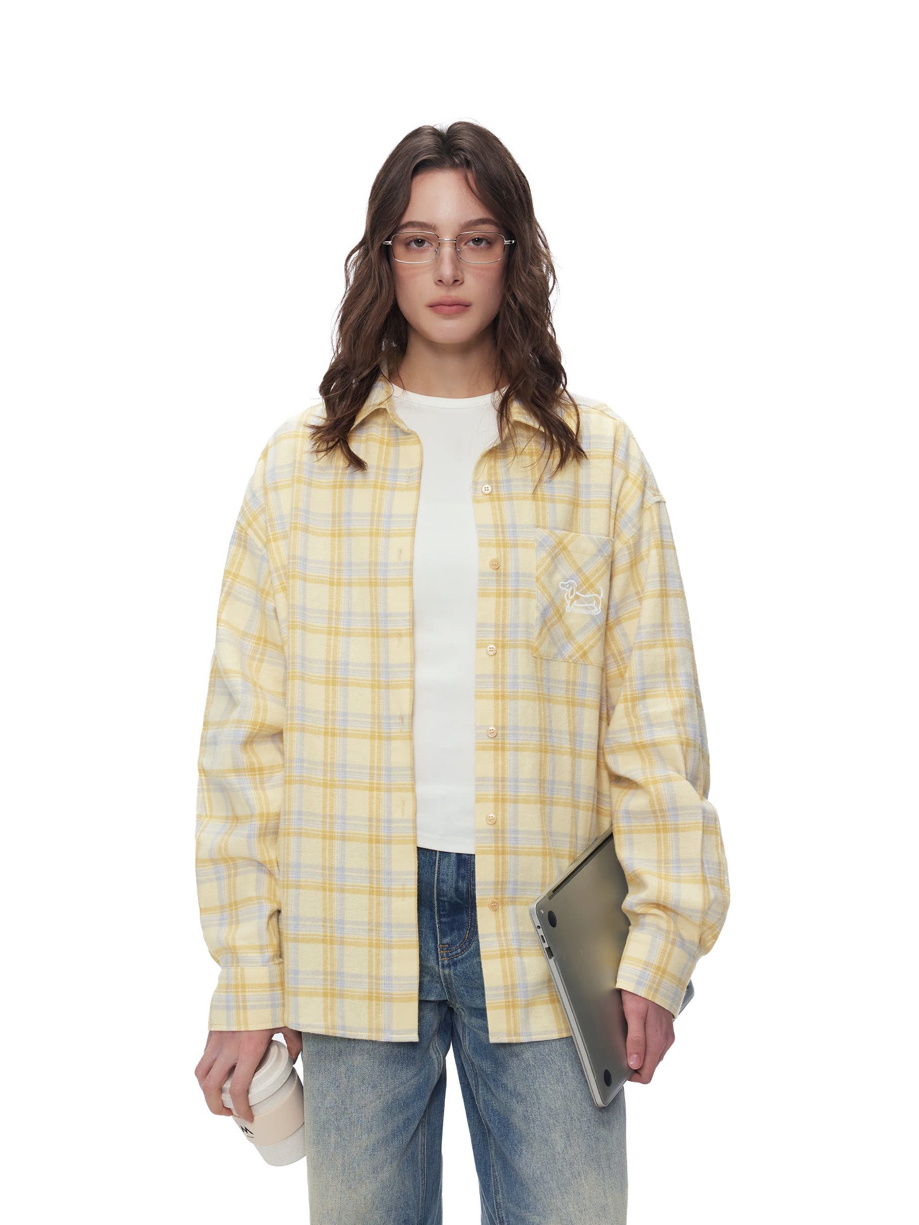 ダックス刺繍 イエローチェックシャツ N6650