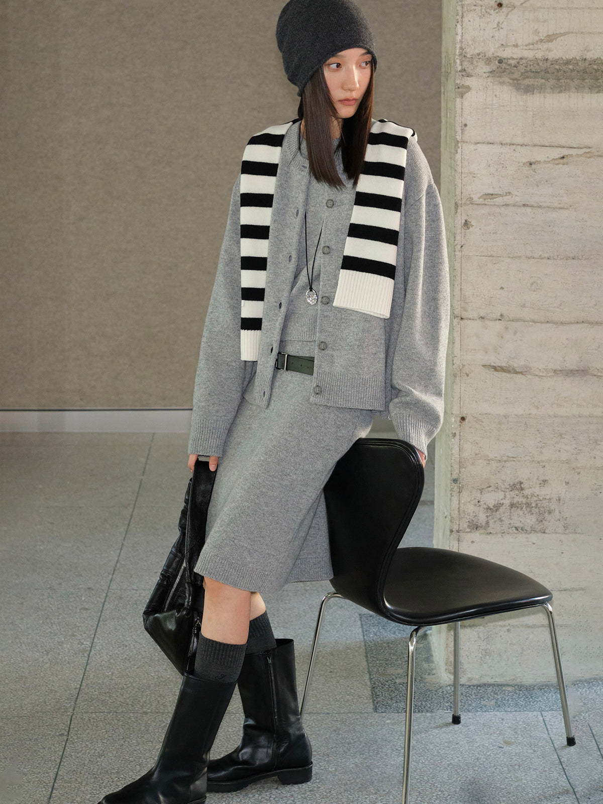 90/10カシミヤウール・ダブルレイヤー・ストライプマフラー N6171