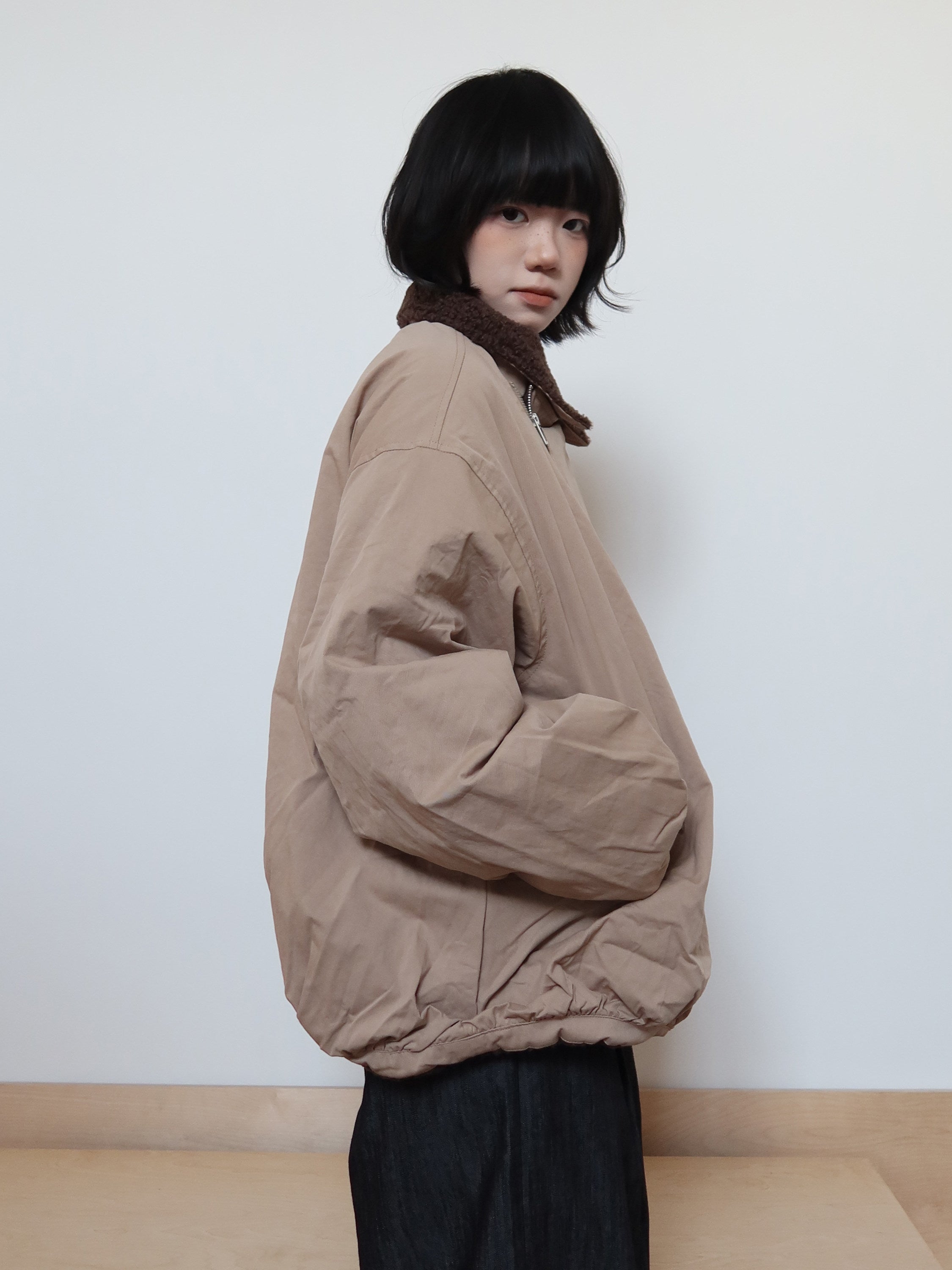 アシンメトリーZIP ボア襟 バーンスタイル中綿ジャケット N6407