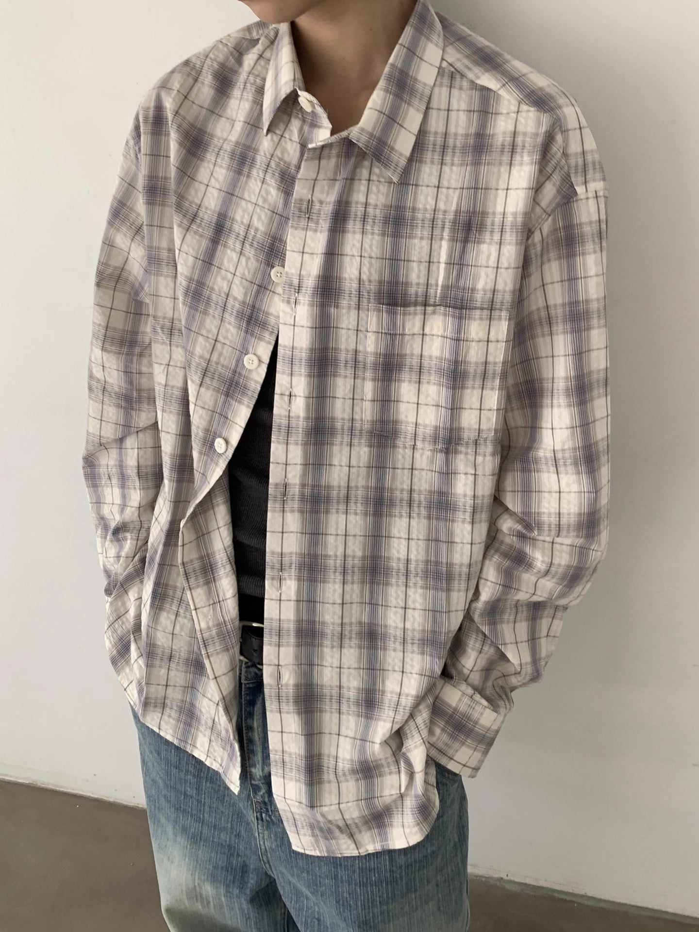ユニセックス バブルチェックコットンシャツ N5974