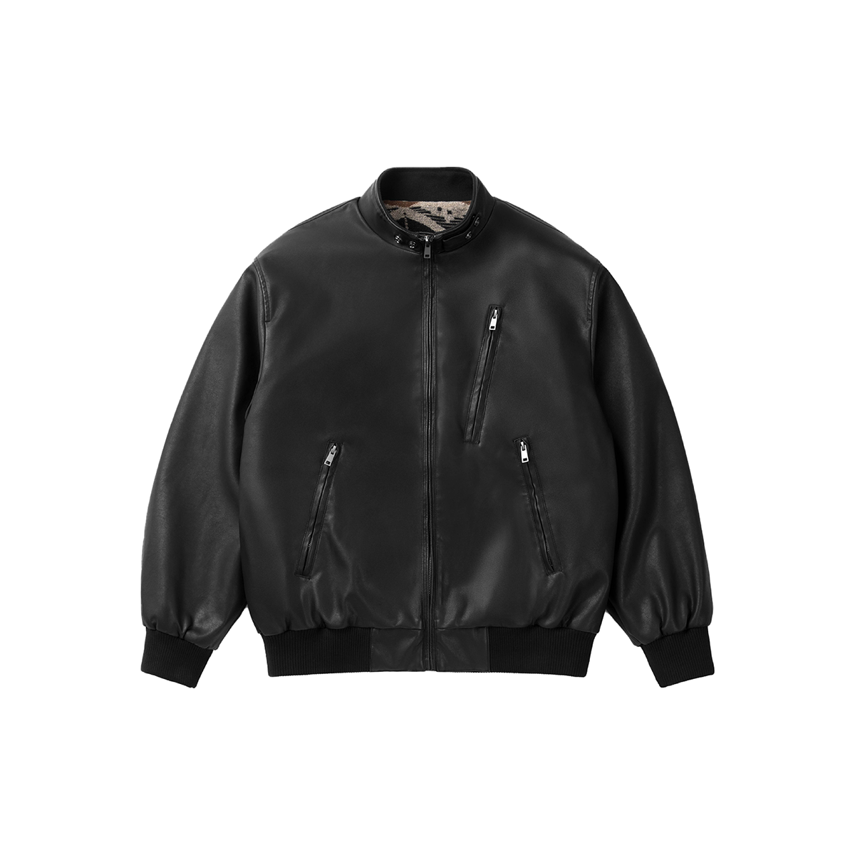 ウールライニング・スタンドカラー・PUレザージャケット N6147