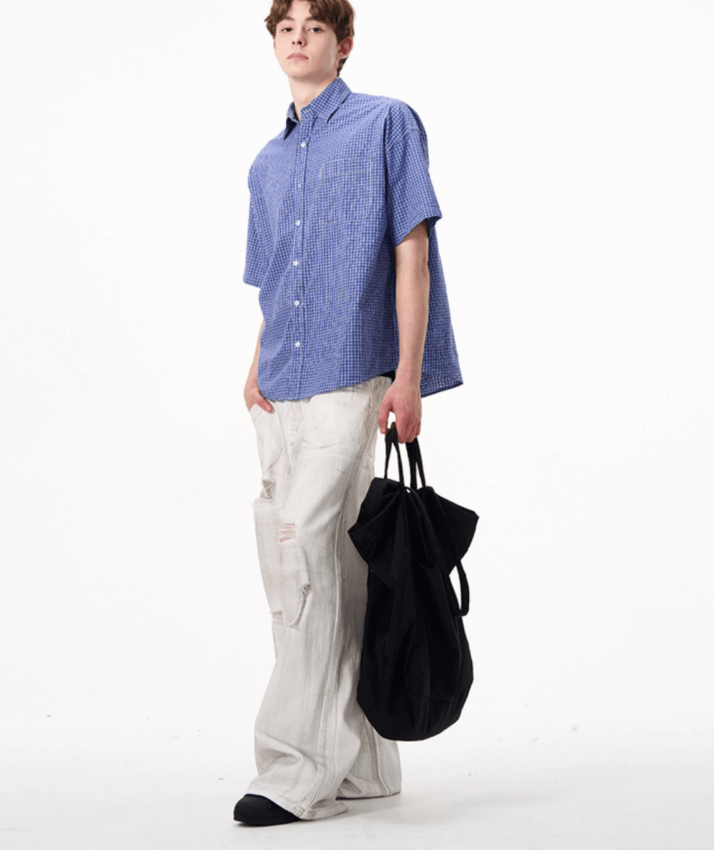 ブルーチェックシャツ コットン / Blue Check Shirt N5525 - ファッション通販NNine(ナイン)