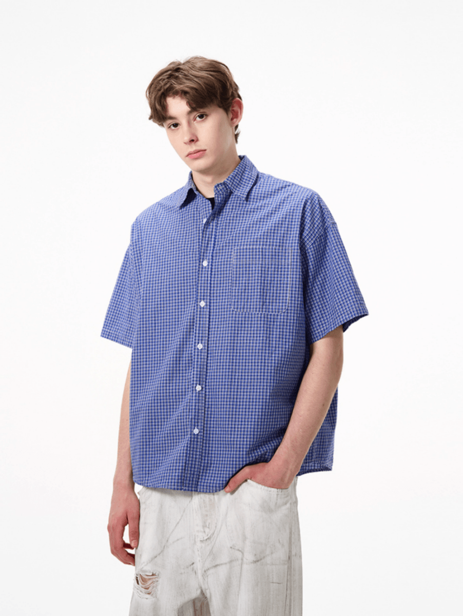ブルーチェックシャツ コットン / Blue Check Shirt N5525 - ファッション通販NNine(ナイン)