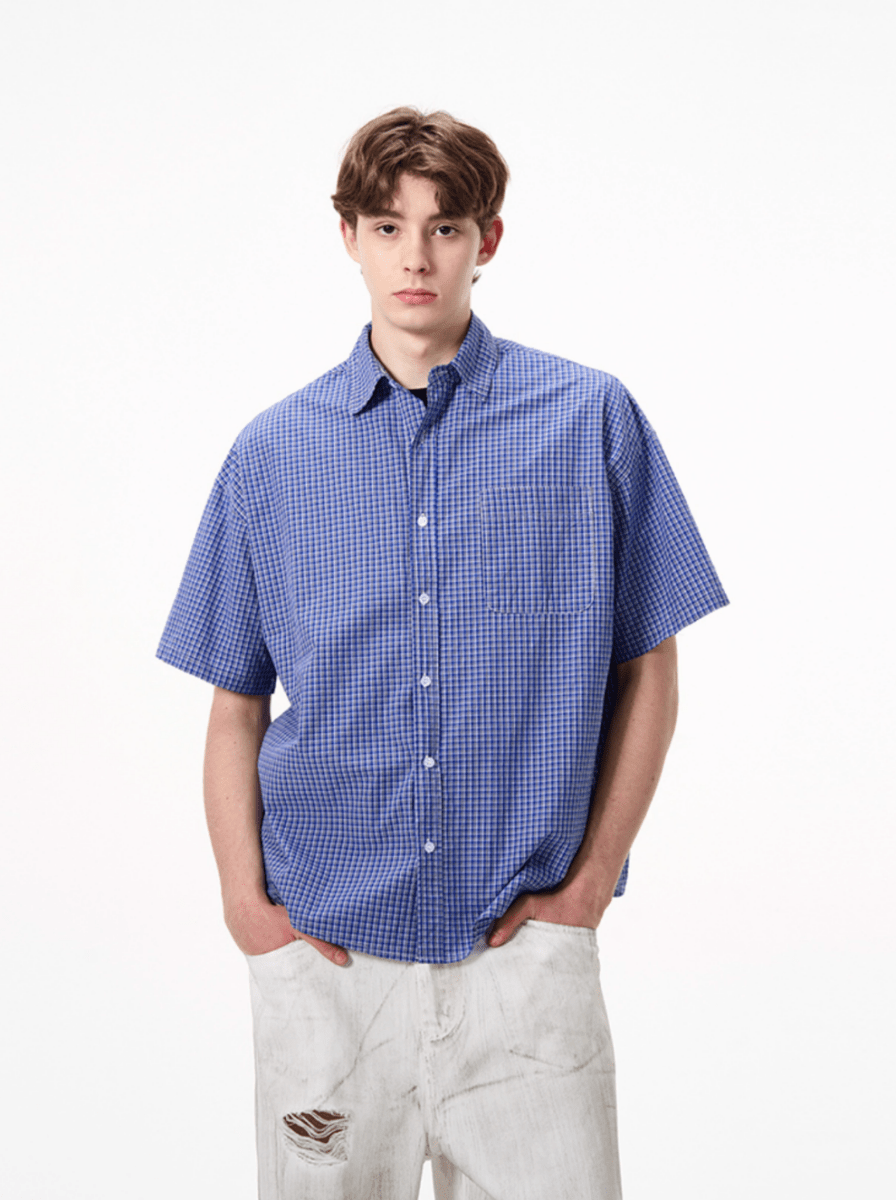 ブルーチェックシャツ コットン / Blue Check Shirt N5525 - ファッション通販NNine(ナイン)