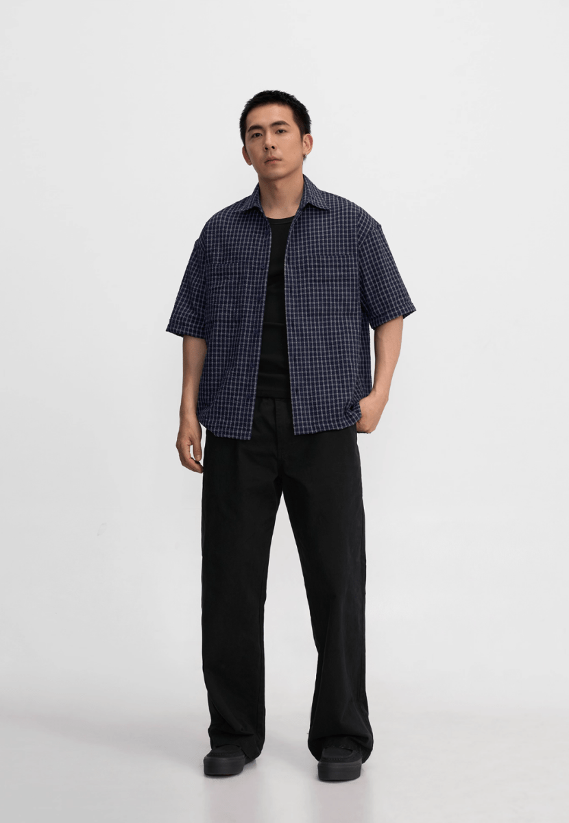 チェック半袖シャツ 混紡素材 / Check Short Sleeve Shirt N5528 - ファッション通販NNine(ナイン)