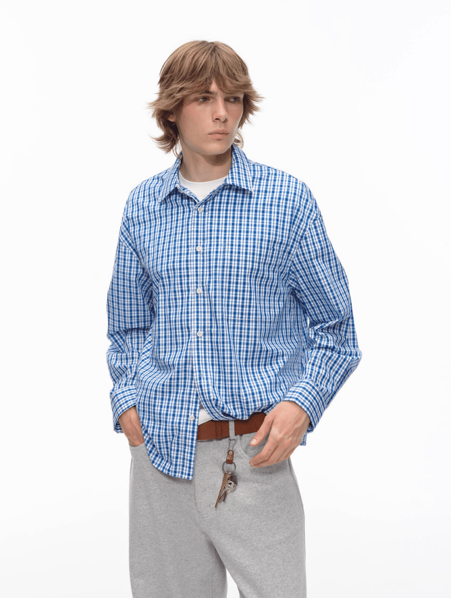 Checked long - sleeved shirt N5672 - ファッション通販NNine(ナイン)