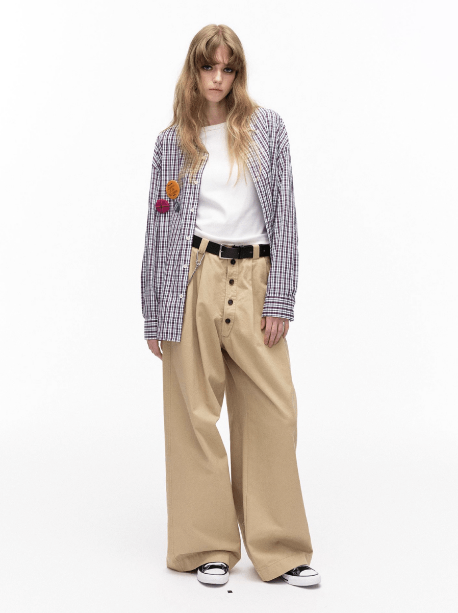 Checked long - sleeved shirt N5672 - ファッション通販NNine(ナイン)