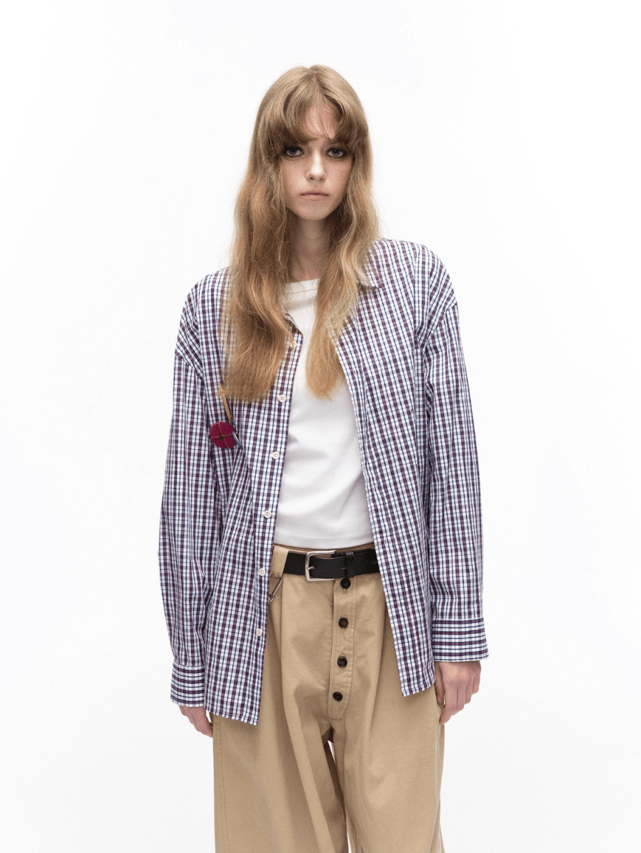Checked long - sleeved shirt N5672 - ファッション通販NNine(ナイン)
