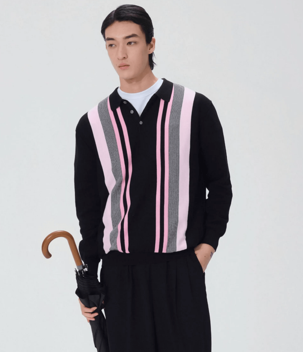contrast pink striped polo shirt N5127 - ファッション通販 NNine(ナイン)