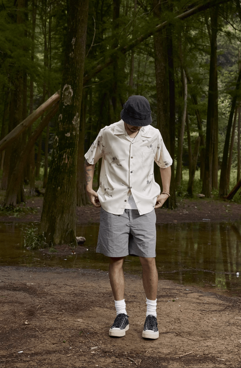 クレーンプリントオープンカラーシャツ メンズ レディース 鶴柄 開襟 / Crane Print Open Collar Shirt N5445 - メンズファッション通販 NNine(ナイン)