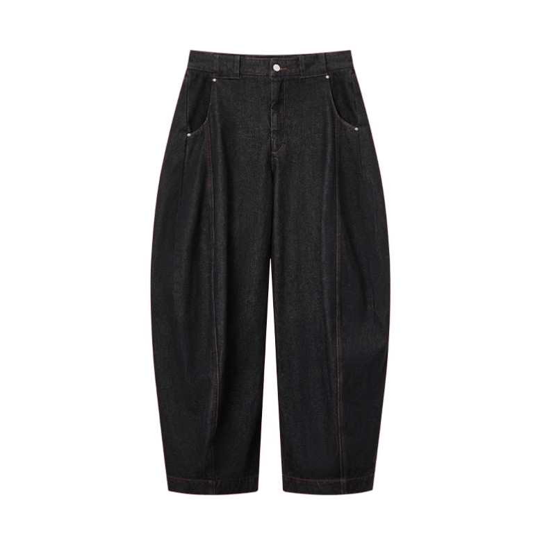 ブラックデニム カーブワイドパンツ / curved wide pants N5609