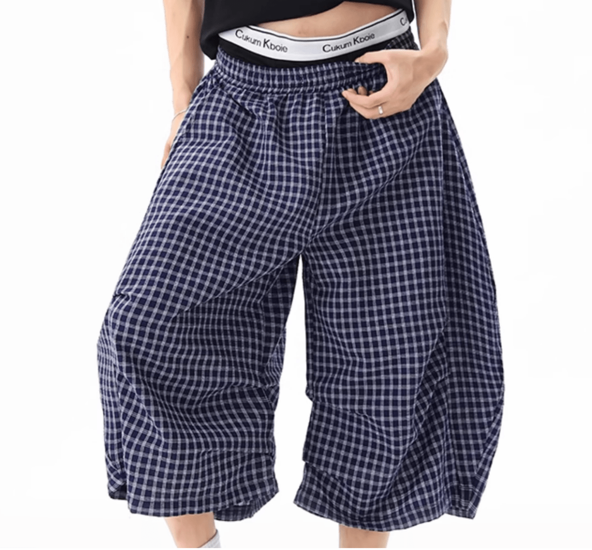 ダークブルーチェッククロップドパンツ / Dark Blue Check Cropped Pants N5523 - ファッション通販NNine(ナイン)