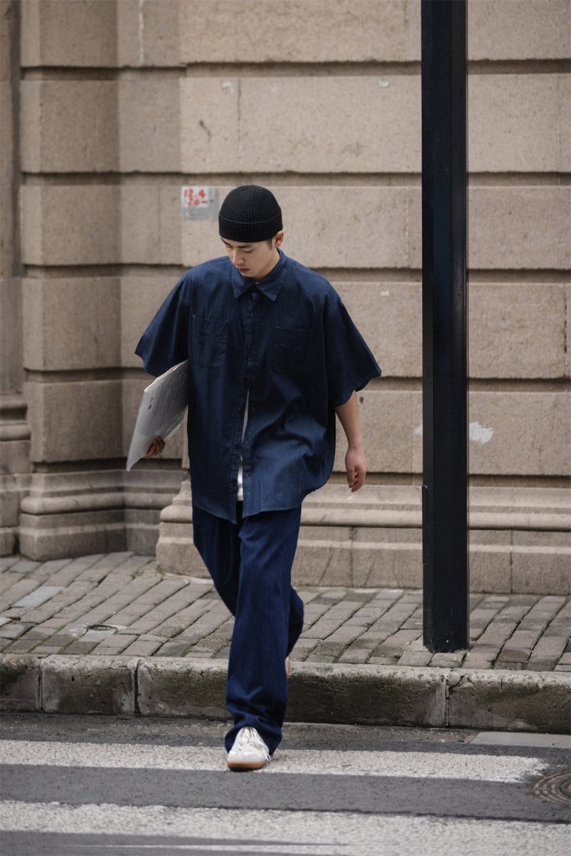 dark denim collar work shirt / デニムシャツ N3696 - NNine