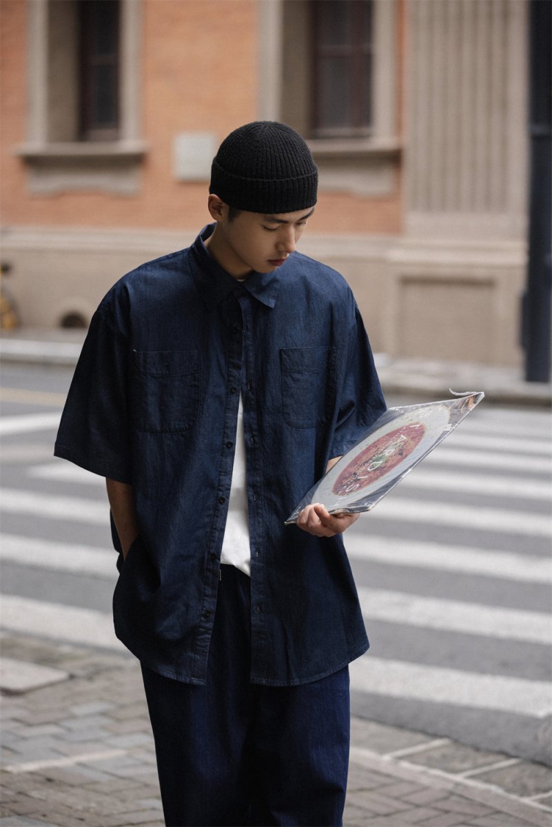 dark denim collar work shirt / デニムシャツ N3696 - NNine