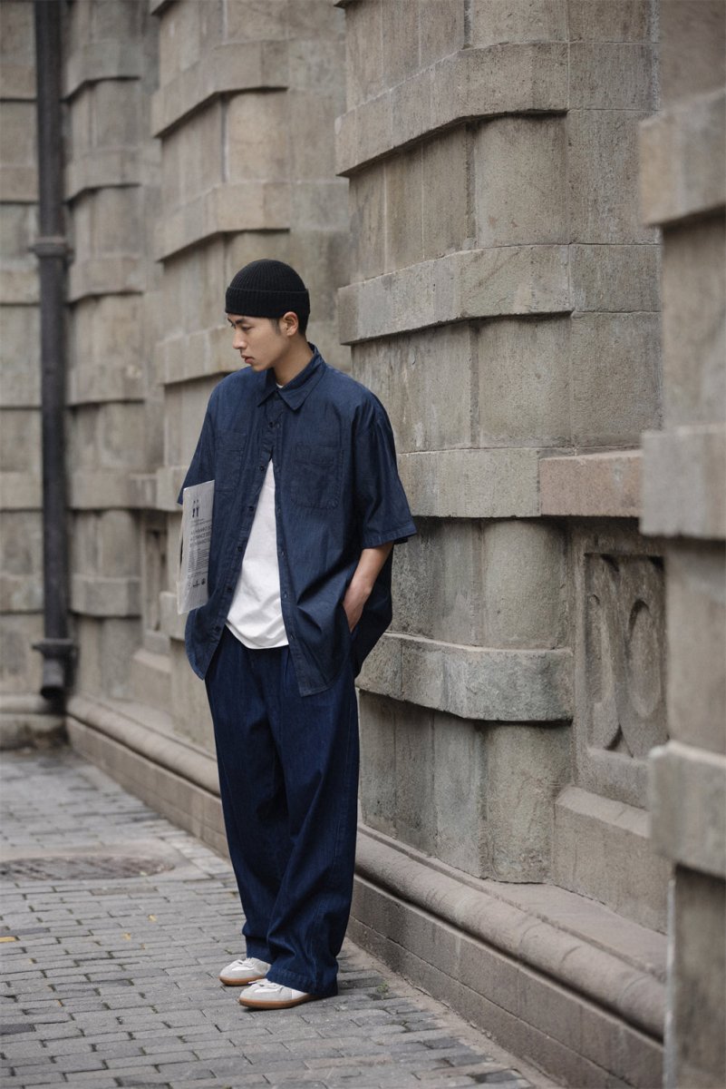 dark denim collar work shirt / デニムシャツ N3696 - NNine