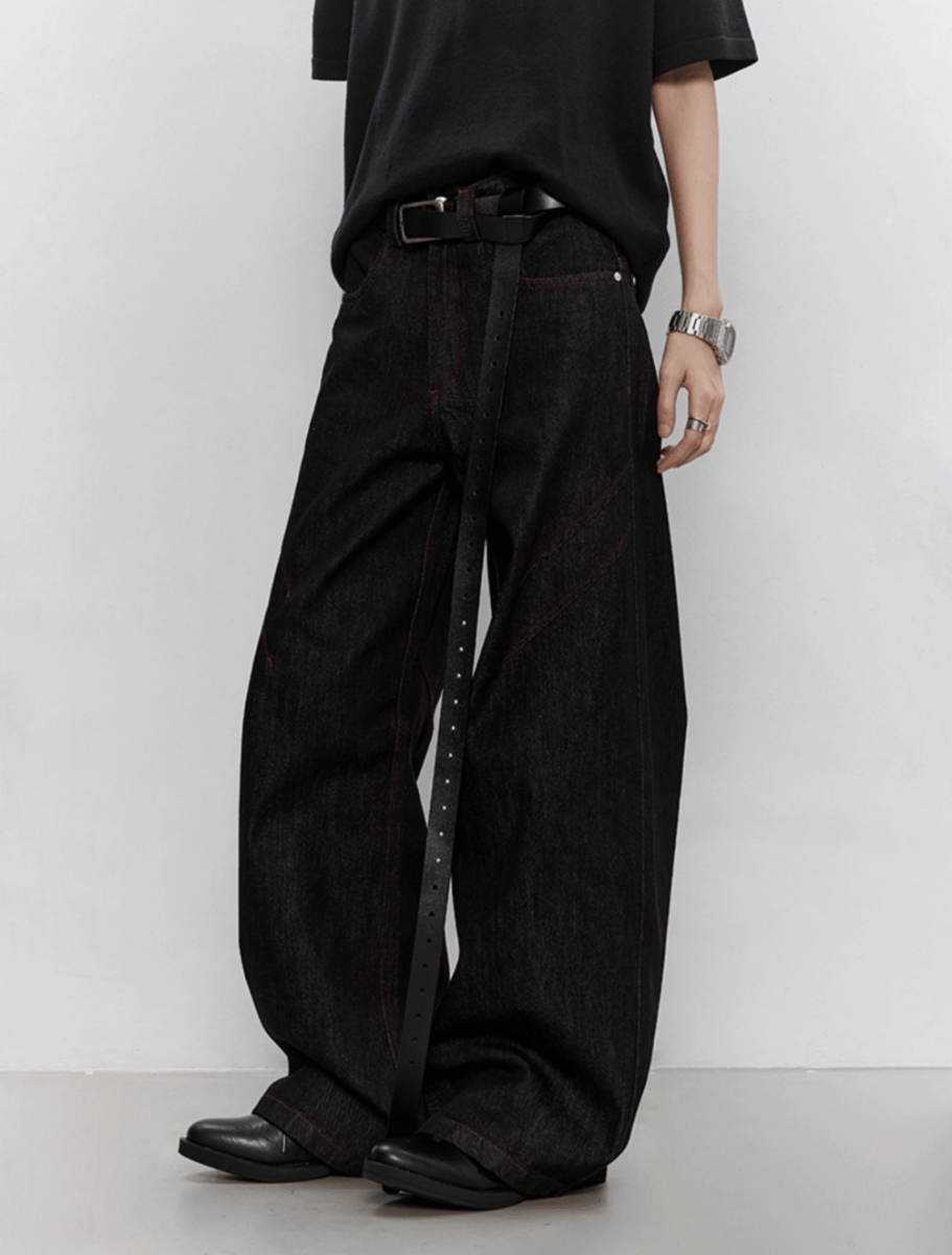 コントラストステッチ リジッド ワイドデニムパンツ / denim pants N5603