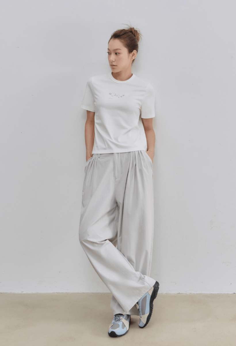 軽量 ワイドタック ナイロン バルーンパンツ / Light grey wide leg pants N5576 - ファッション通販NNine(ナイン)