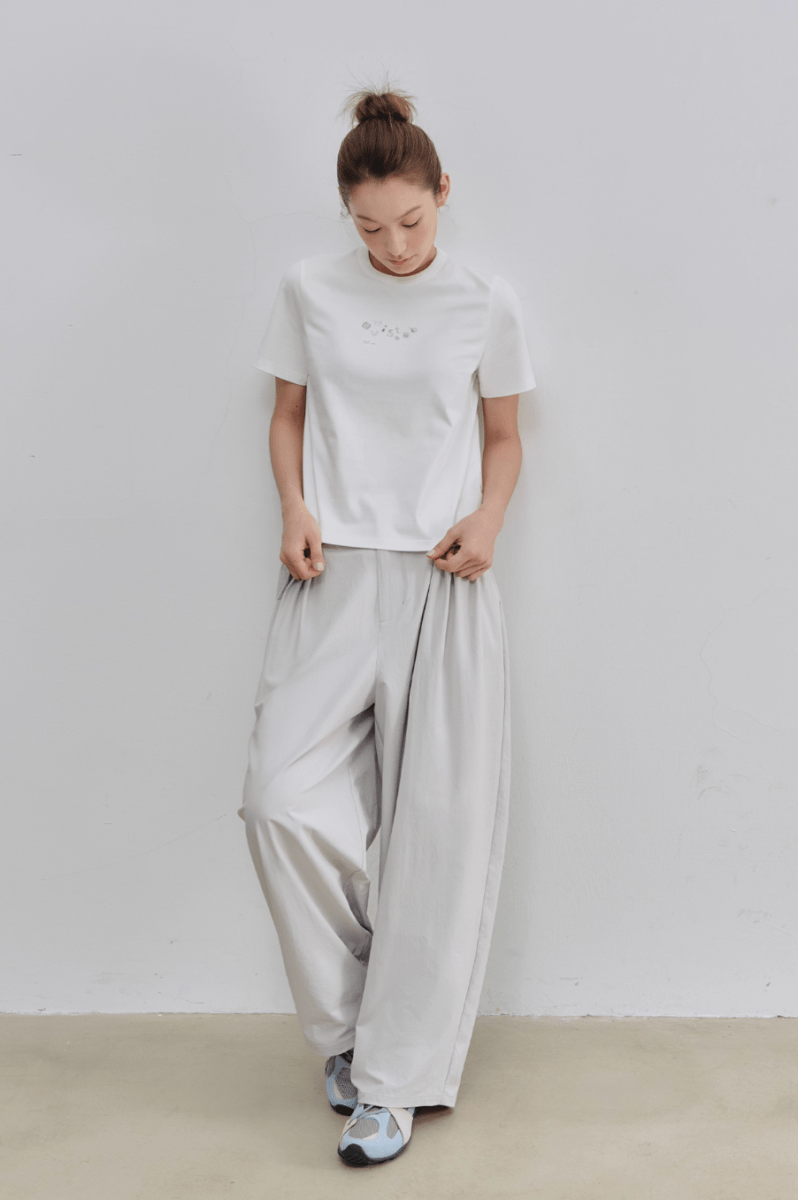 軽量 ワイドタック ナイロン バルーンパンツ / Light grey wide leg pants N5576 - ファッション通販NNine(ナイン)