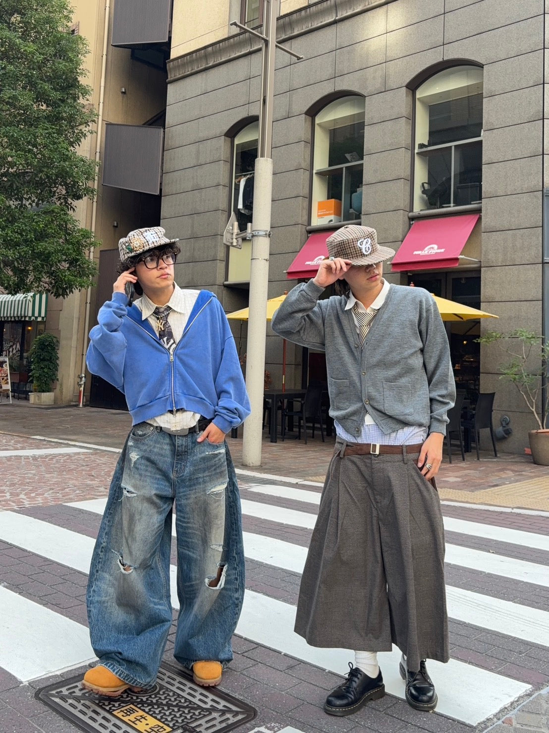 千鳥格子・ワイドクロップドトラウザー AY001