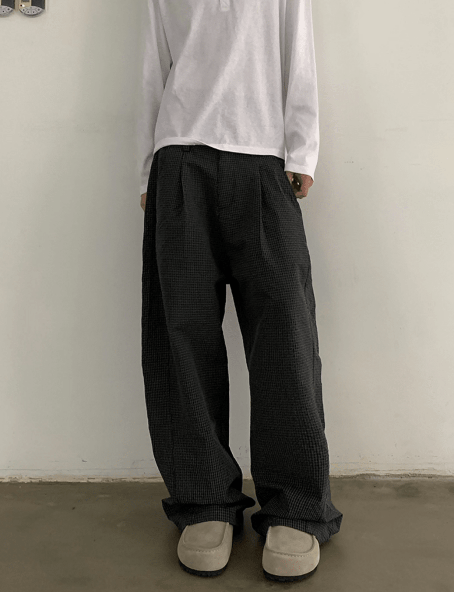 クリンクル加工・チェック柄カーブパンツ N5671 - ファッション通販NNine(ナイン)