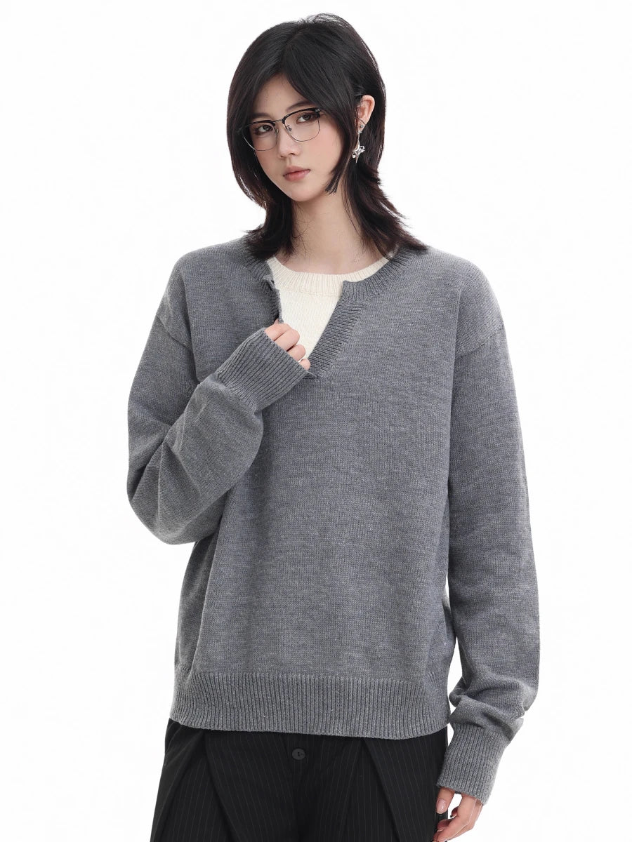 フェイクレイヤード・ヘンリーネックニット N6013 - ファッション通販NNine(ナイン)