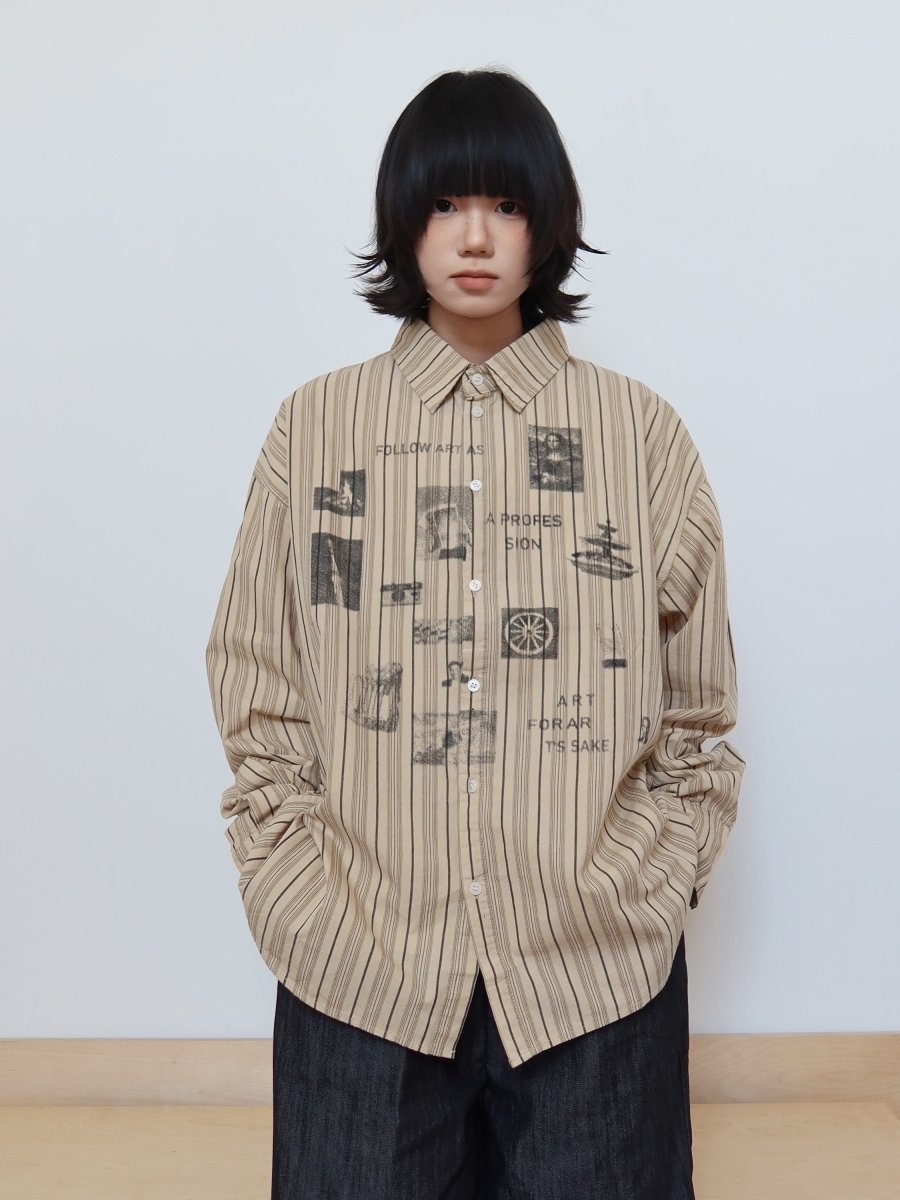 アイコンプリントストライプルーズシャツ N6373 - ファッション通販NNine(ナイン)