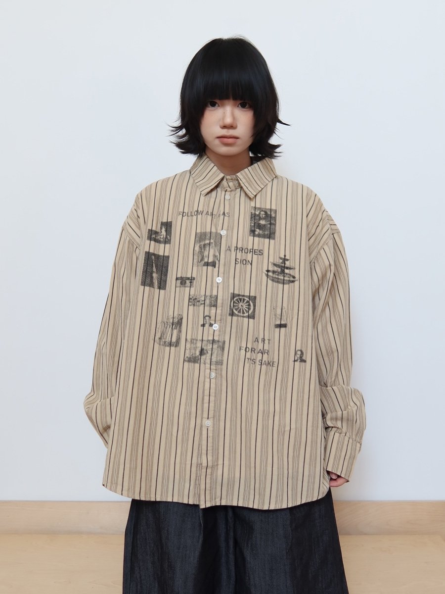 アイコンプリントストライプルーズシャツ N6373 - ファッション通販NNine(ナイン)