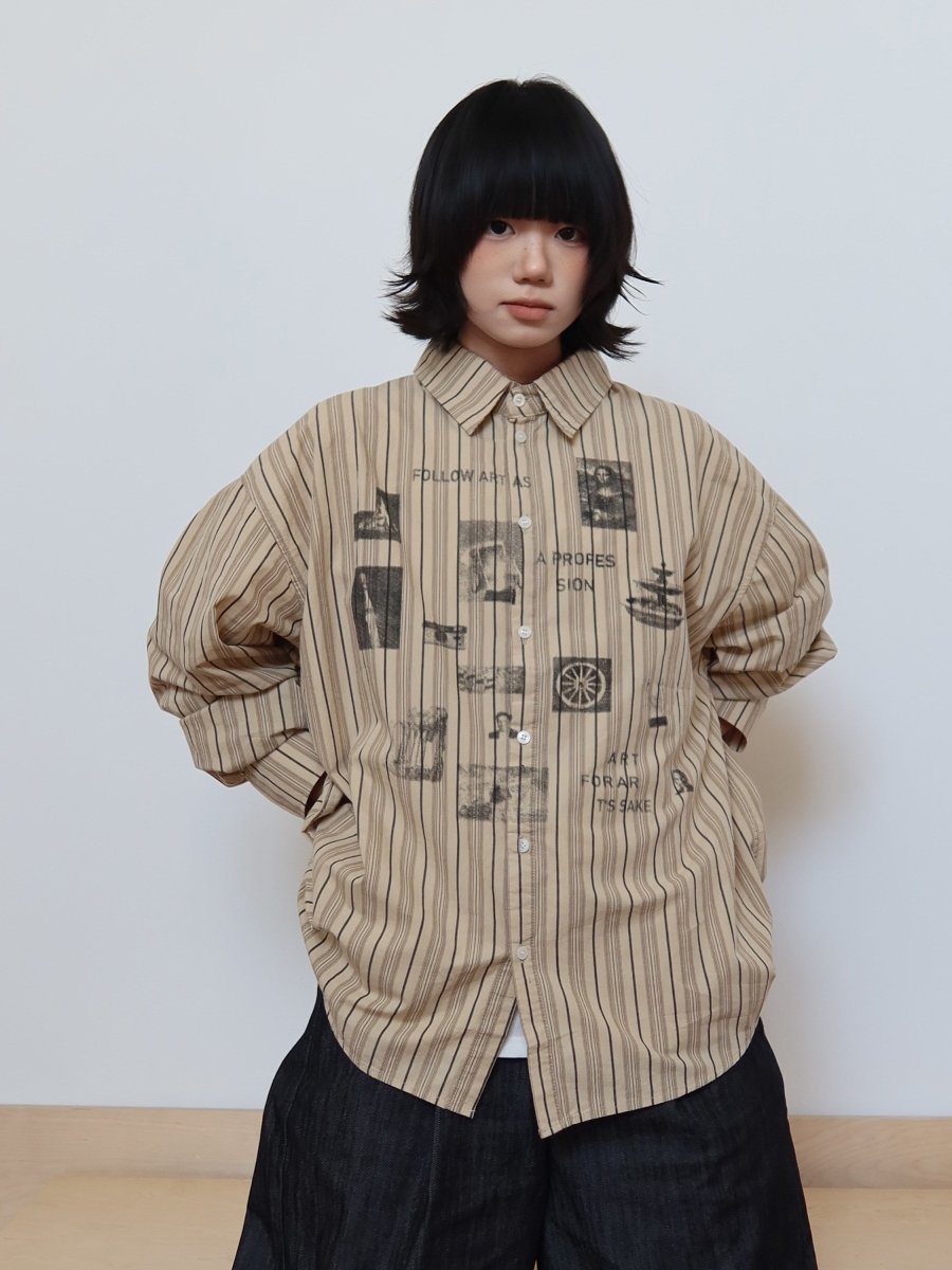アイコンプリントストライプルーズシャツ N6373 - ファッション通販NNine(ナイン)