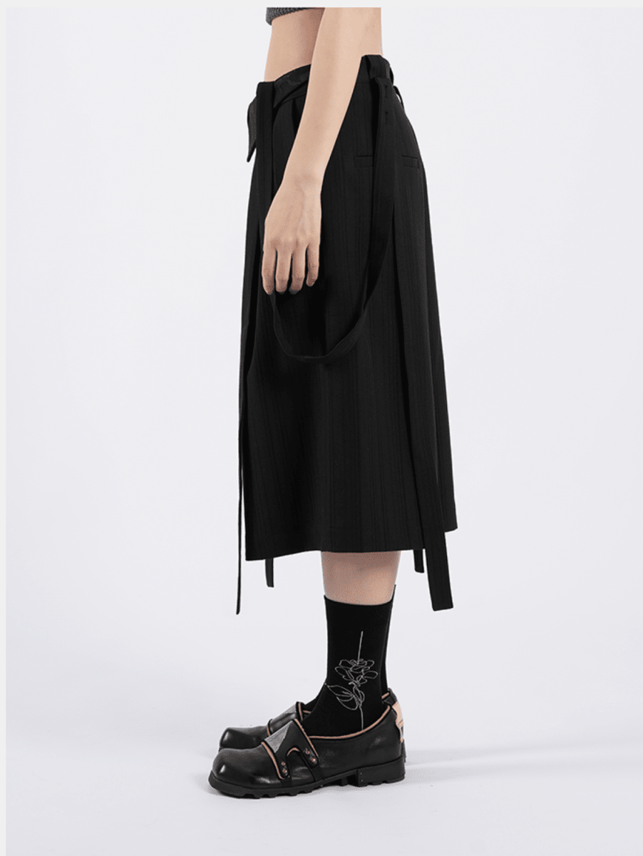 サスペンダー付き ワイド クロップドパンツ N7041 - ファッション通販NNine(ナイン)