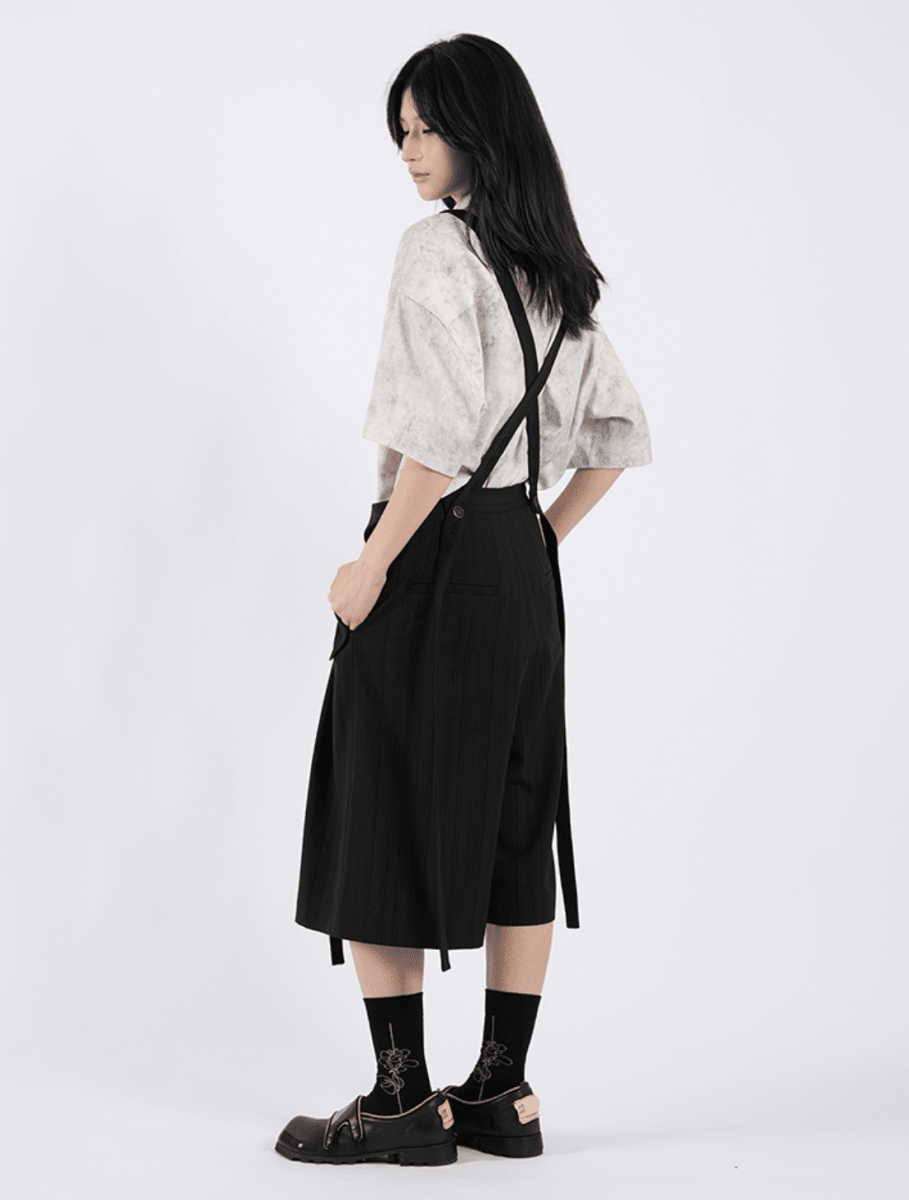 サスペンダー付き ワイド クロップドパンツ N7041 - ファッション通販NNine(ナイン)