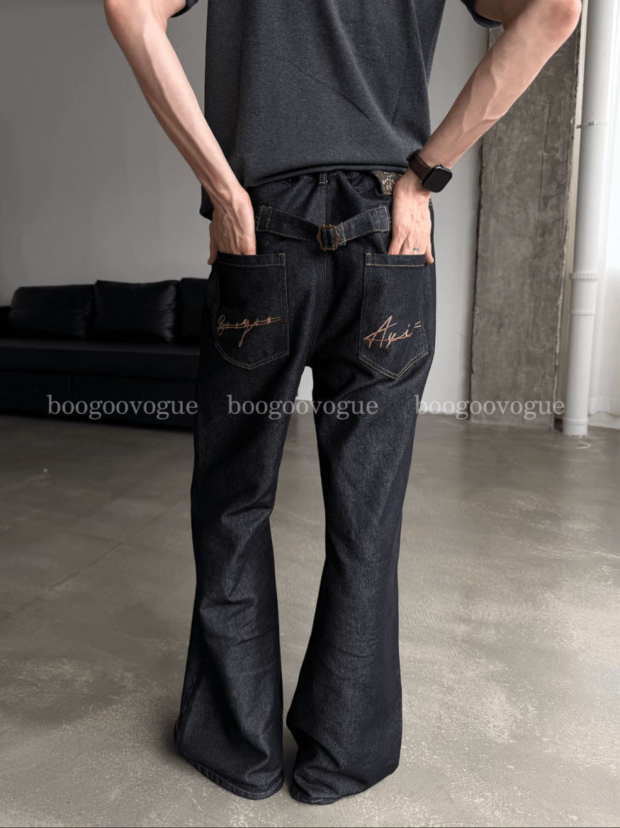 デニム フローラル刺繍パッチ ストレートジーンズ N7072 - ファッション通販NNine(ナイン)