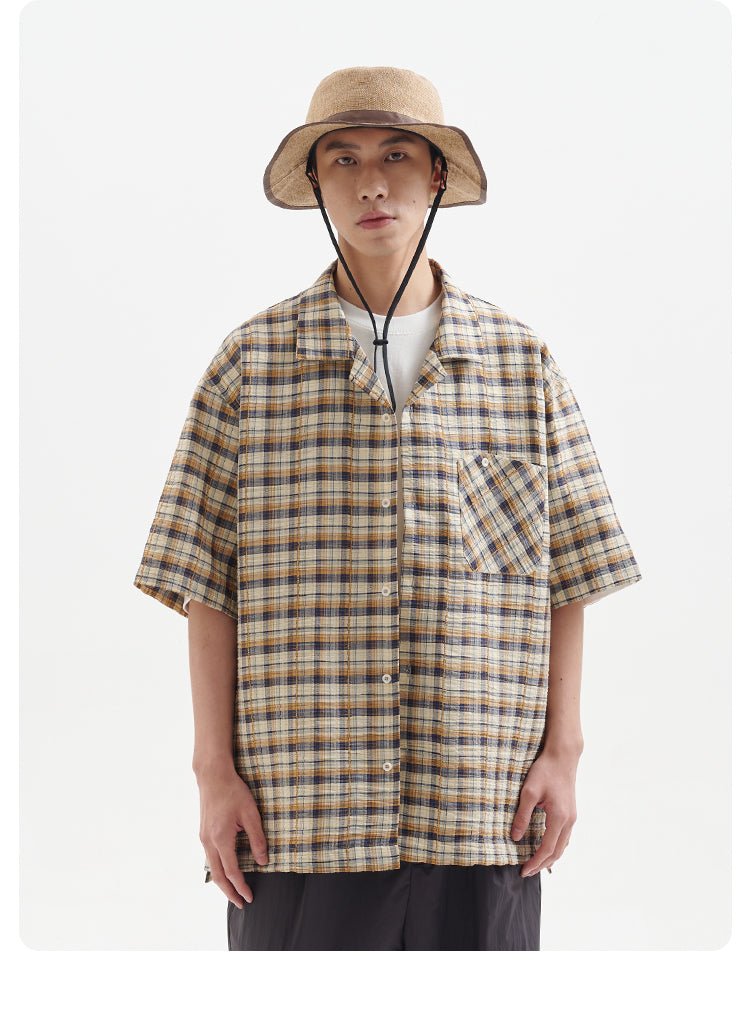 open collar check shirt / ストレッチレトロチェックシャツ N3734 - NNine