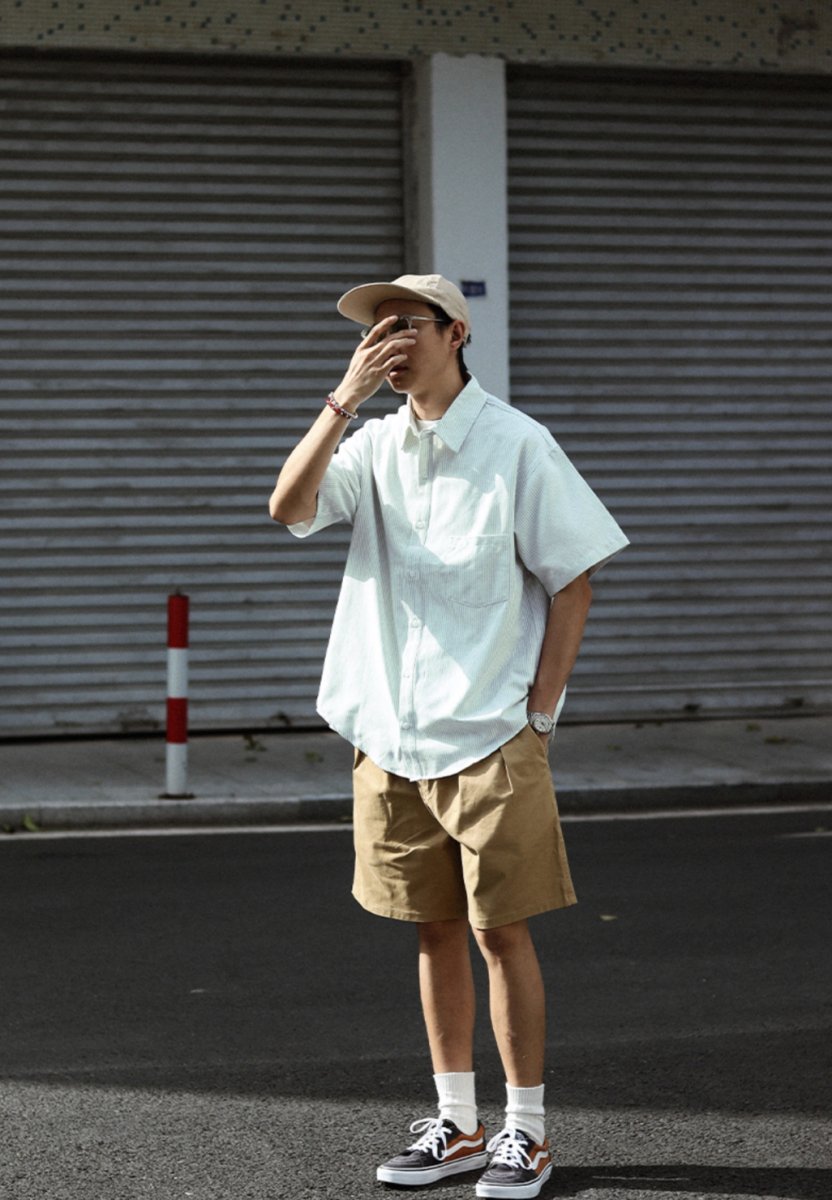 oxford striped short sleeve shirt / ルーズフィットストライプシャツ N3939 - NNine
