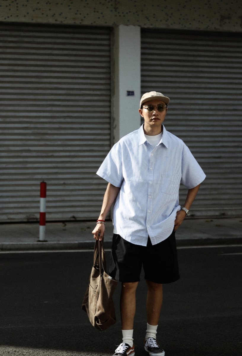 oxford striped short sleeve shirt / ルーズフィットストライプシャツ N3939 - NNine