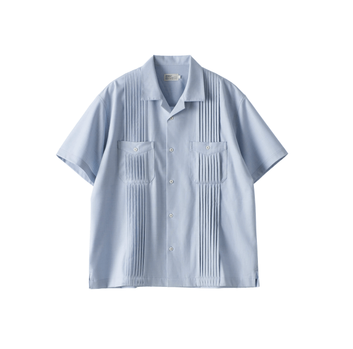 Pleat Detail Shirt / 繊細アコーディオンプリーツ メンズ開襟シャツ