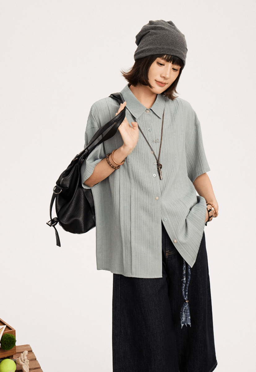 プリーツテクスチャー リラックス 半袖シャツ / Pleated Texture Shirt N5591 - ファッション通販NNine(ナイン)