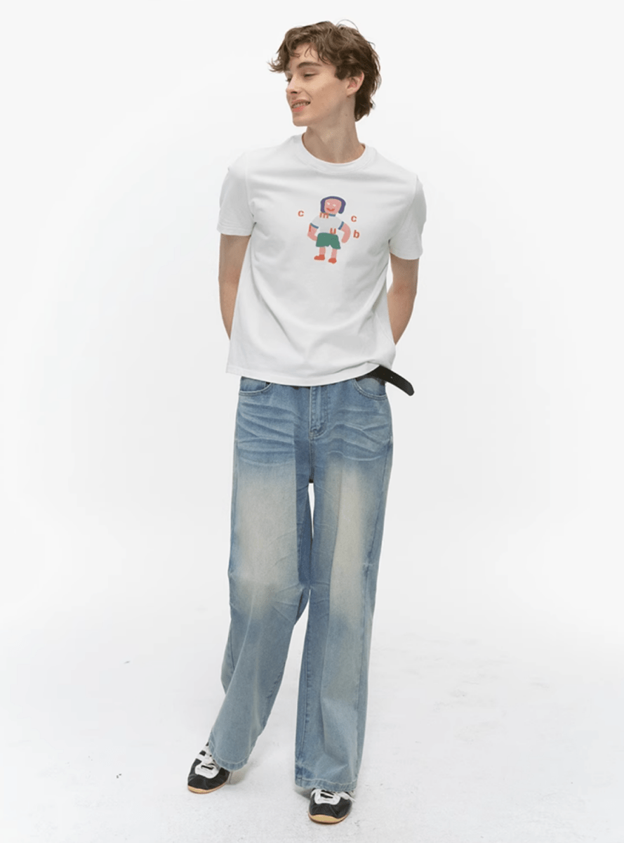 レトロデニムパンツ ヴィンテージ加工 メンズ レディース ワイドストレート / Retro Denim Pants N5450 - メンズファッション通販 NNine(ナイン)
