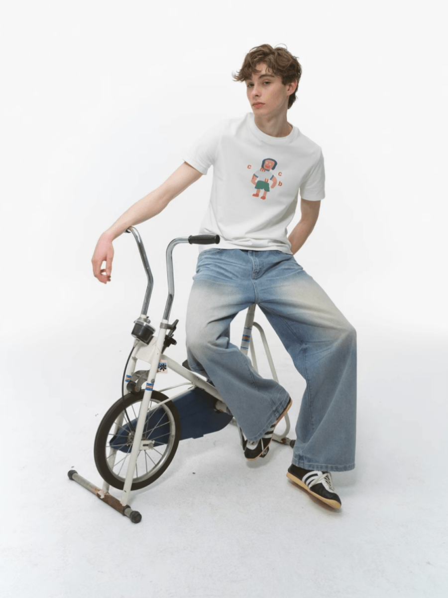 レトロデニムパンツ ヴィンテージ加工 メンズ レディース ワイドストレート / Retro Denim Pants N5450 - メンズファッション通販 NNine(ナイン)
