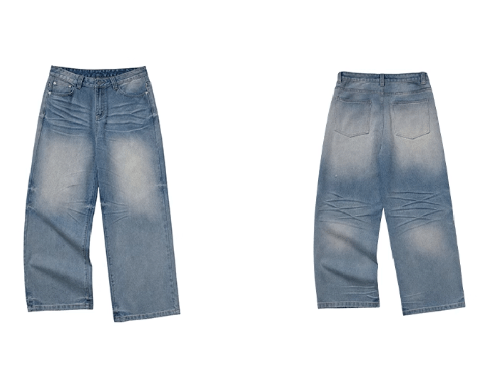 レトロデニムパンツ ヴィンテージ加工 メンズ レディース ワイドストレート / Retro Denim Pants N5450 - メンズファッション通販 NNine(ナイン)