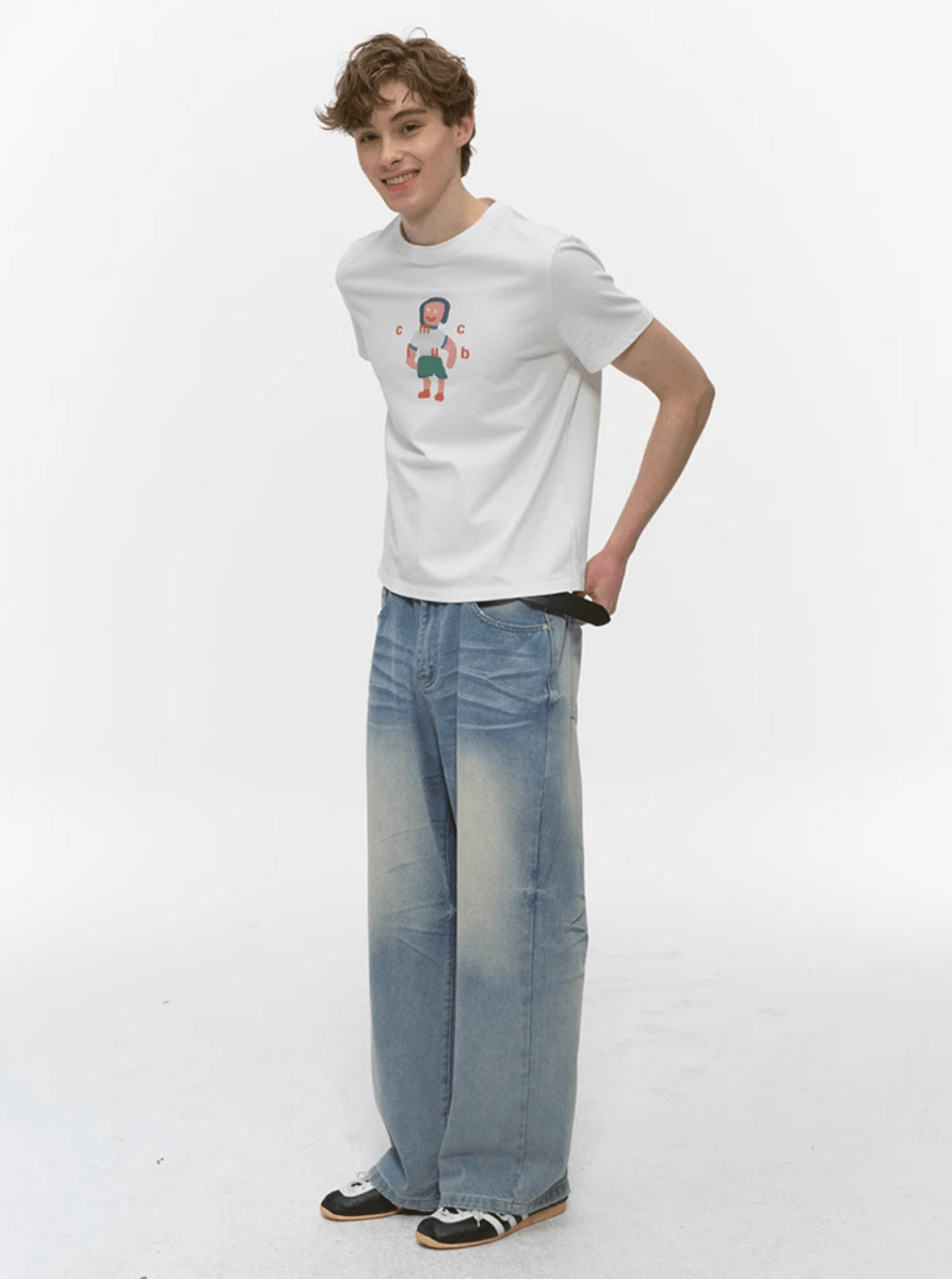 レトロデニムパンツ ヴィンテージ加工 メンズ レディース ワイドストレート / Retro Denim Pants N5450 - メンズファッション通販 NNine(ナイン)