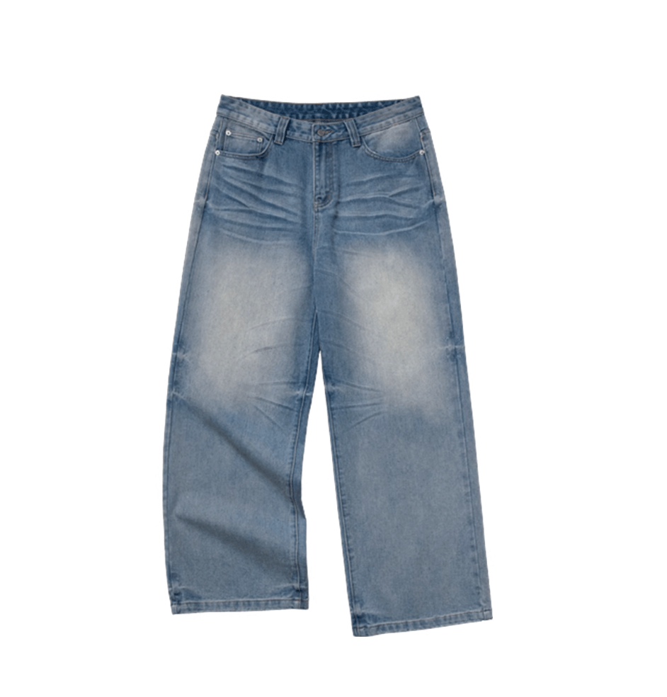 レトロデニムパンツ ヴィンテージ加工 メンズ レディース ワイドストレート / Retro Denim Pants N5450 - メンズファッション通販 NNine(ナイン)