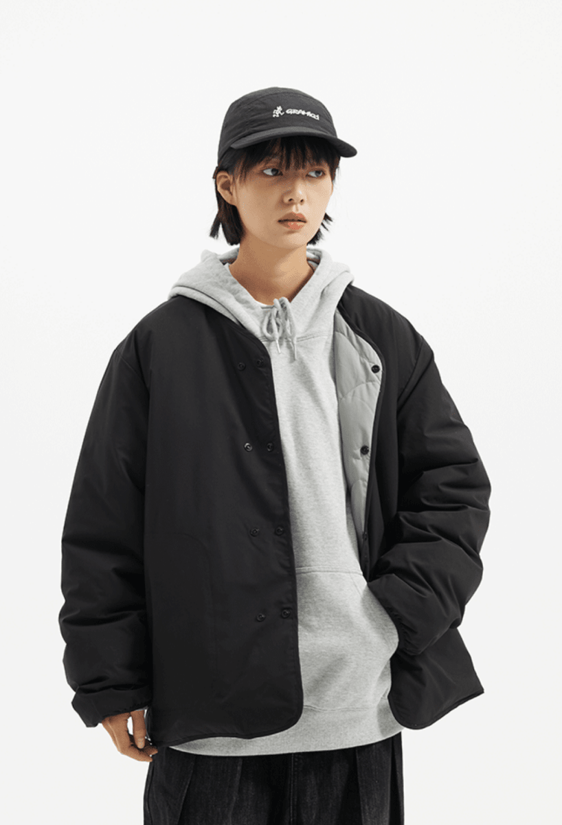 Reversible collarless quilted down jacket N4800 - ファッション通販NNine(ナイン)