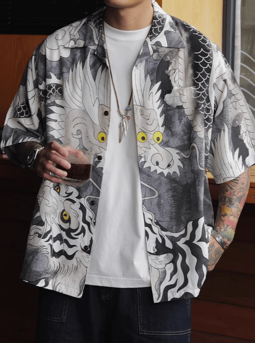 Ryutora Aloha Shirt Modal Blend / 龍虎 アロハシャツ 半袖 モーダル混 和柄 N5380 - ファッション通販 NNine(ナイン)