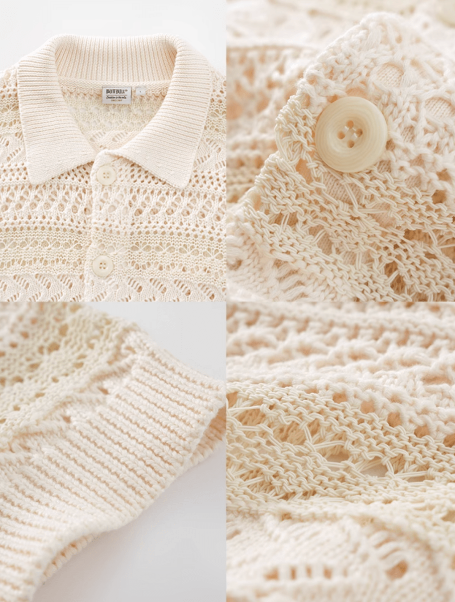 Sheer Knit Shirt Polo Collar / シアーニット シャツ 半袖 ポロ襟 透かし編み N5367 - ファッション通販 NNine(ナイン)